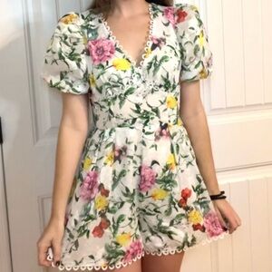 Floral Lace Embroidered Coquette Feminine Romper Size Medium Boho Fairy